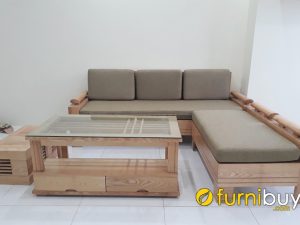 mẫu sofa góc gỗ sồi cho nhà chung cư đẹp