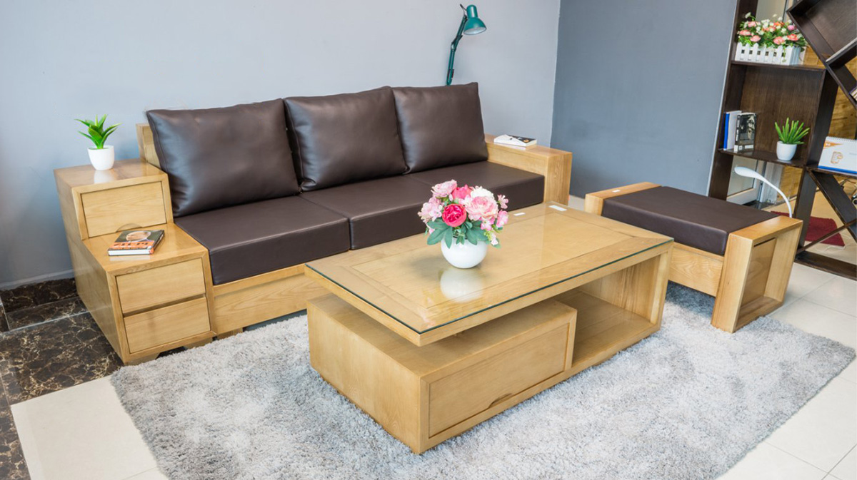 Sofa gỗ văng kê phòng khách đẹp, hiện đại nhà ống