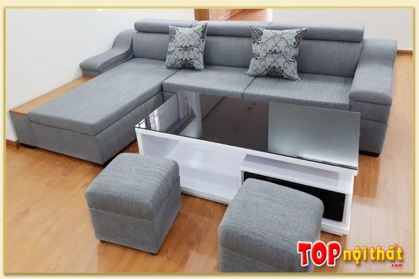 Hình ảnh Ghế sofa nỉ chữ L đẹp hiện đại màu xám lông chuột SofTop-0092