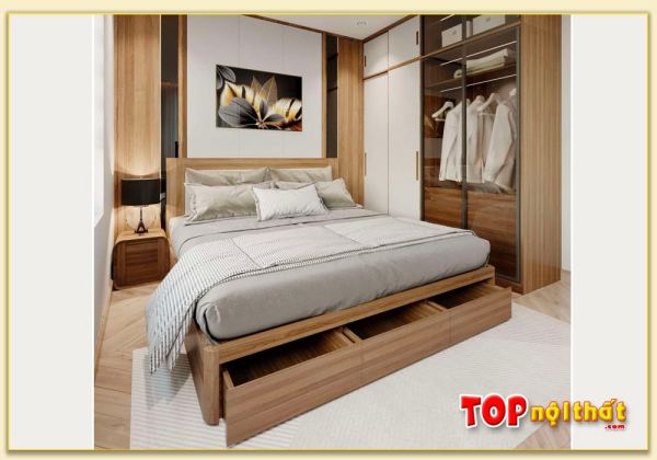 Hình ảnh Giường ngủ gỗ MDF lõi xanh có hộc kéo tiện ích GNTop-0186