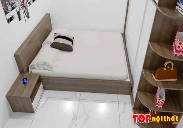 Hình ảnh Giường ngủ gỗ MDF màu óc chó dạng hộp đẹp GNTop-0074