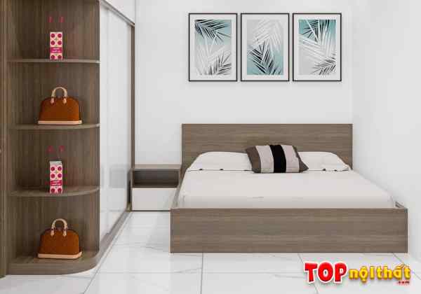 Hình ảnh Giường ngủ gỗ MDF màu óc chó kết hợp tủ quần áo GNTop-0074