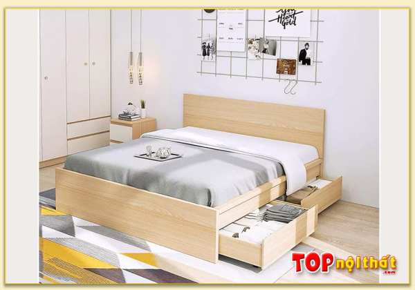 Hình ảnh Giường ngủ hiện đại Bắc Âu gỗ MDF kết hợp ngăn kéo GNTop-0068