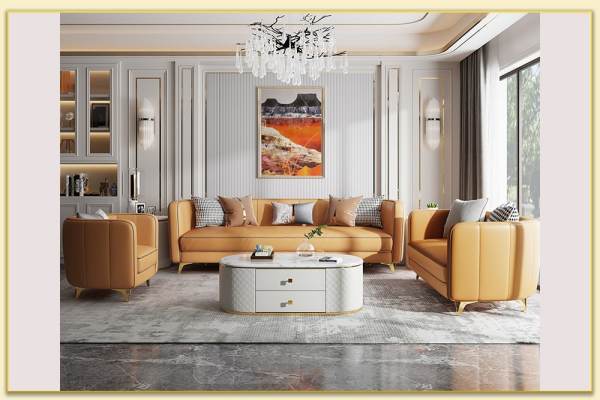 Hình ảnh Kê sofa văng da ghép bộ trong phòng khách đẹp Softop-1635