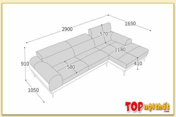 Hình ảnh Kích thước chi tiết bộ ghế sofa góc SofTop-0699