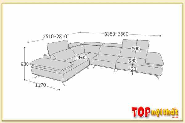 Hình ảnh Kích thước ghế sofa góc vuông bọc da SofTop-0837