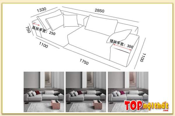 Hình ảnh Kích thước mẫu ghế sofa văng nỉ hiện đại SofTop-0669