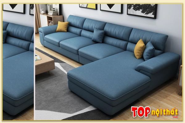 Hình ảnh Mẫu ghế sofa góc nỉ chữ L màu xanh đẹp SofTop-2023