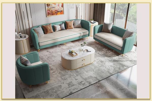 Hình ảnh Sofa văng da ghép bộ màu xanh đẹp hiện đại Softop-1635