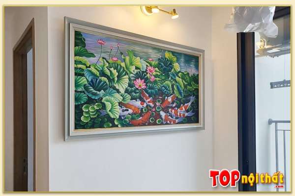 Hình ảnh Tranh cá chép hoa sen vẽ sơn dầu treo phòng khách TraSdTop-0216C