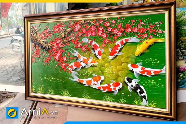 Hình ảnh Tranh sơn dầu cá chép hoa đào đẹp TraSdTop-0458