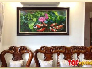 Hình ảnh Tranh sơn dầu cá chép hoa sen treo tường đẹp TraSdTop-0216B
