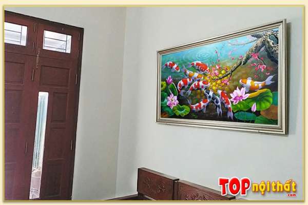 Hình ảnh Tranh treo tường cá chép hoa sen vẽ sơn dầu TraSdTop-0542