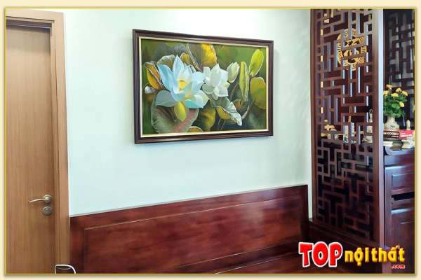 Hình ảnh Tranh sơn dầu hoa sen treo phòng khách chung cư TraSdTop-0522
