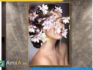 Tranh tráng gương hình cô gái bên cành hoa Amia 2741