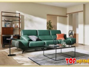 Hình ảnh Ghế sofa văng da màu xanh đẹp SofTop-0820