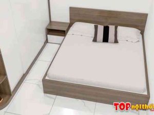 Hình ảnh Giường ngủ gỗ MDF màu óc chó đơn giản đẹp GNTop-0074