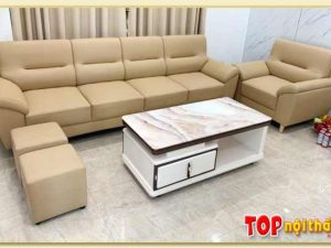 Hình ảnh Mẫu ghế sofa da dạng văng dài kèm ghế chủ đẹp SofTop-0583
